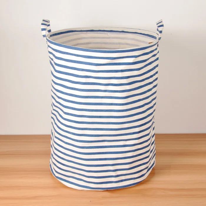 Cotton Linen Zakka Toy Storage Laundry Basket Large Capacity Blue Orange Black Stripe Zigzag With Handle Fold Bin 40x50cm