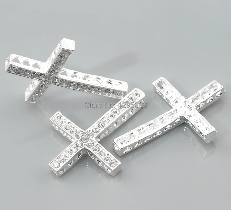 150Pcs Pendants Clear Rhinestone Cross Connectors Silver Plated Fashion Jewelry DIY Findings 36x25mm(1 3/8