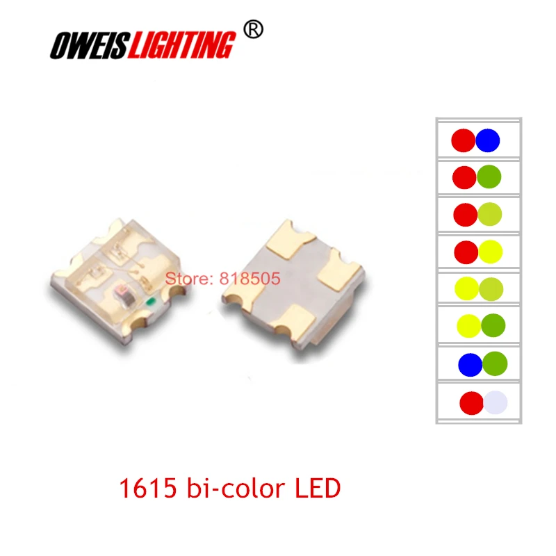 50 Uds 1615 LED SMD bicolor 2 colores rojo + verde/R + azul/R + amarillo/R + amarillo verde/R + blanco 0603 0805