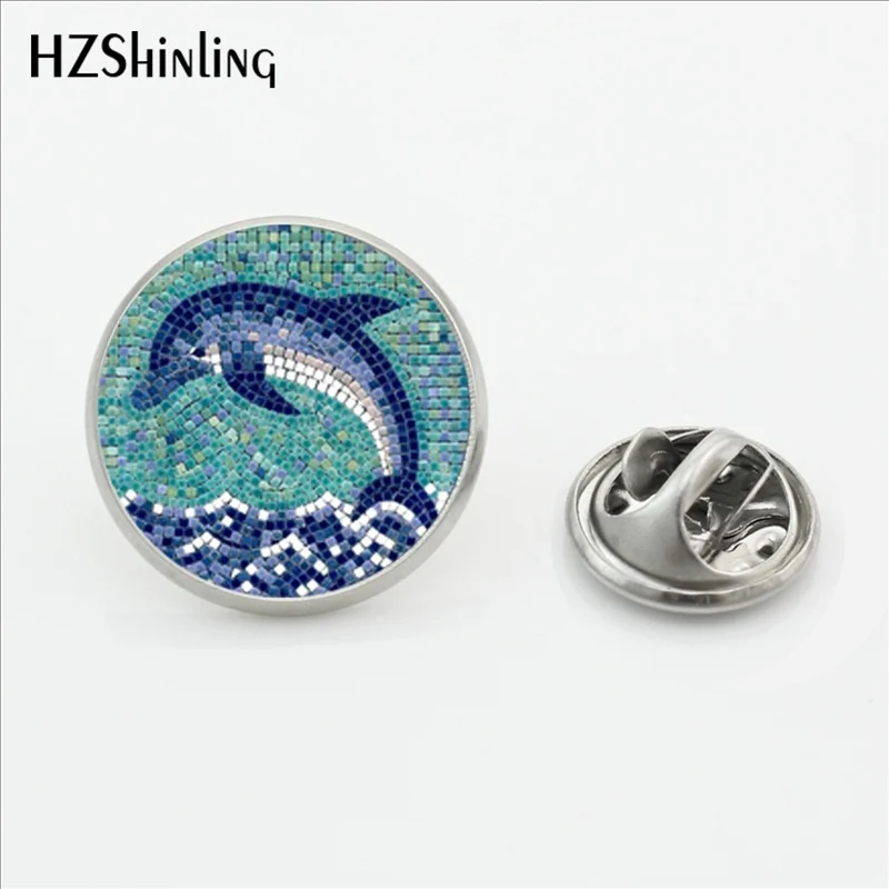 2017 New Design Mosaic Tiles Dolphin Brooch Pins Handmade Fashion Glass Jewelry Brooch Wedding Lapel Pin for Men