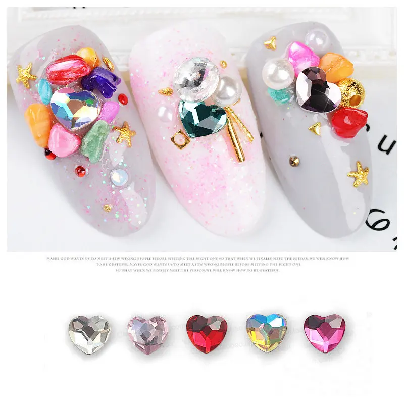 Gratis Verzending Japan Nail Art 10 Stks/partij 6Mm Zoete Liefde Hart Nail Art Crystal Top Kwaliteit Nail Strass Accessoires flat Terug