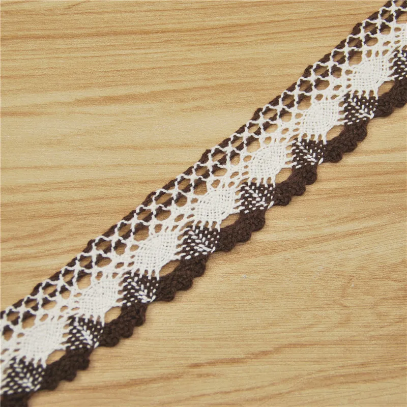 FASMILEY Wholesale Pretty 30mm Cotton Lace Trim Ivory Brown Mix Pattern Lace Ribbon DIY Lace Fabric Trimmings 10yards LC211