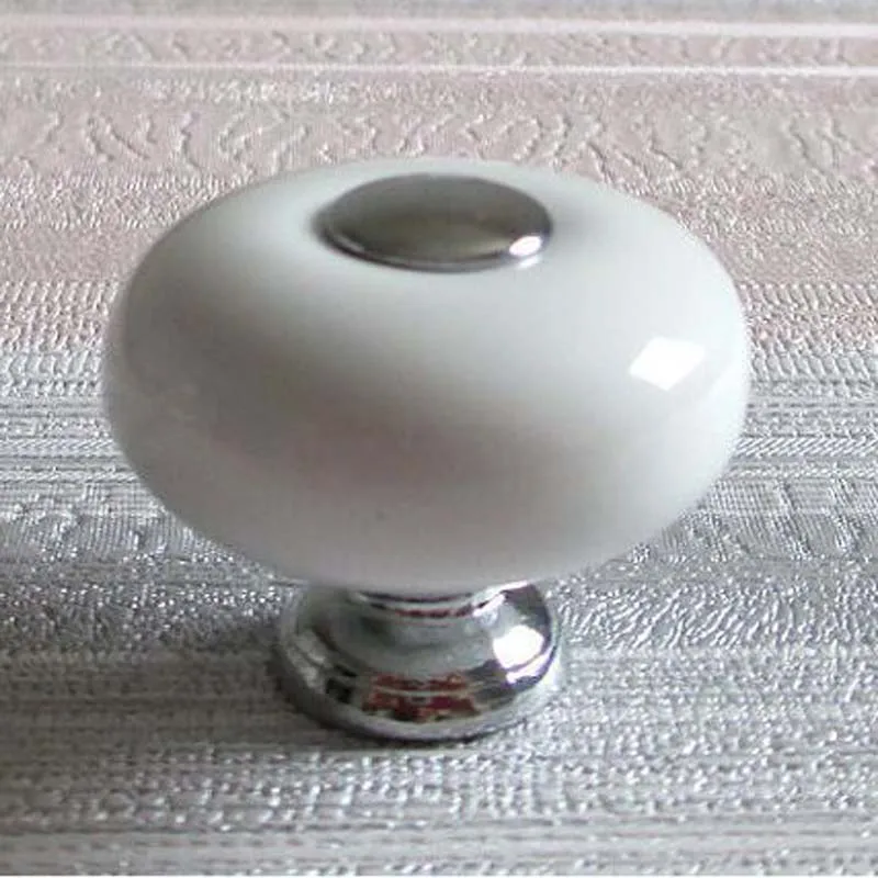 

32mm White Dresser Knob handles Ceramic Kitchen Cabinet Knobs silver Drawer Pull Door Pull Handle Furniture Hardware