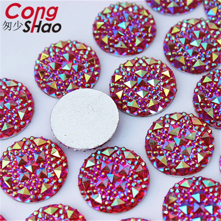 Cong Shao 50 Uds 20mm forma redonda AB diamantes de imitación de resina apliques de piedras y gemas de cristal parte posterior plana para manualidades de botones de disfraz ZZ754