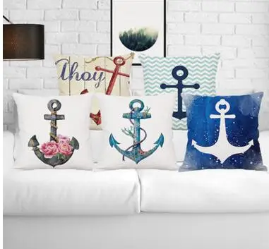 

Mediterranean Ocean Cotton Hemp Pillow Case Nautical sign compass rudder pillowcase