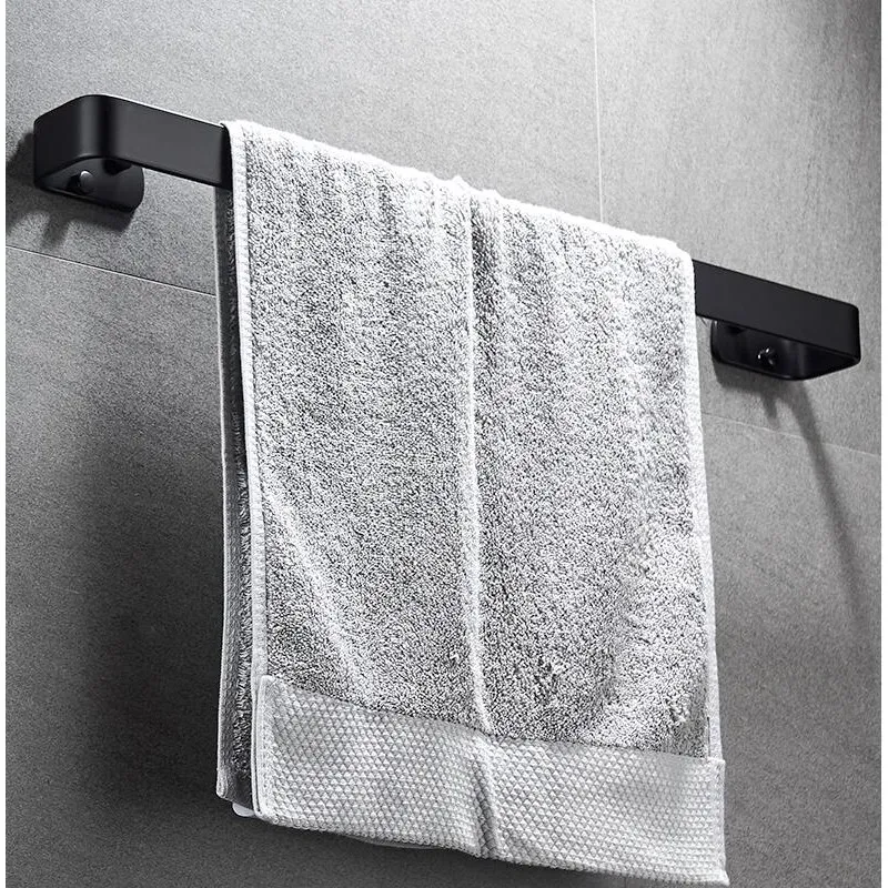 Solid Space Aluminum Black Towel Bar Single Towel Rack Bathroom Black Wall Mounted Towel Holder Accessories 20/30/40/50/60 cm