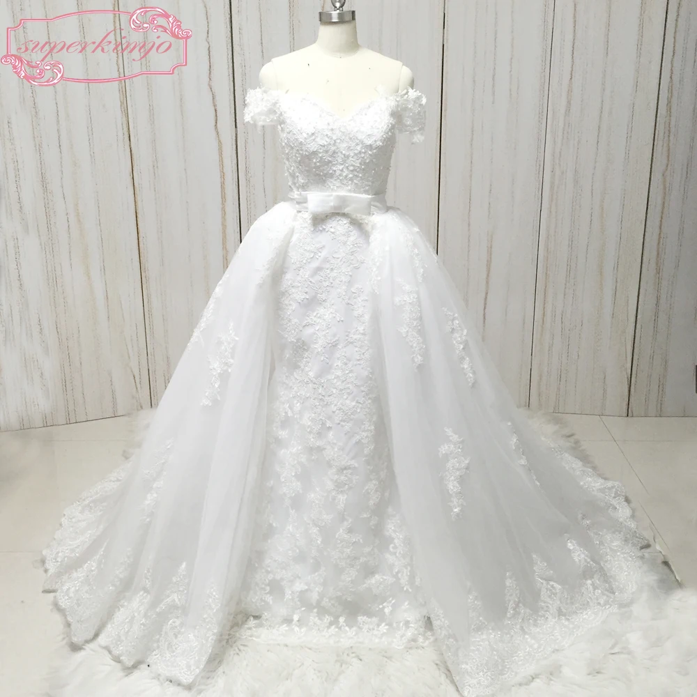 

ball gown wedding dresses gowns off the shoulder sweetheart neckline lace appliques beading pearls detachable train bridal dress