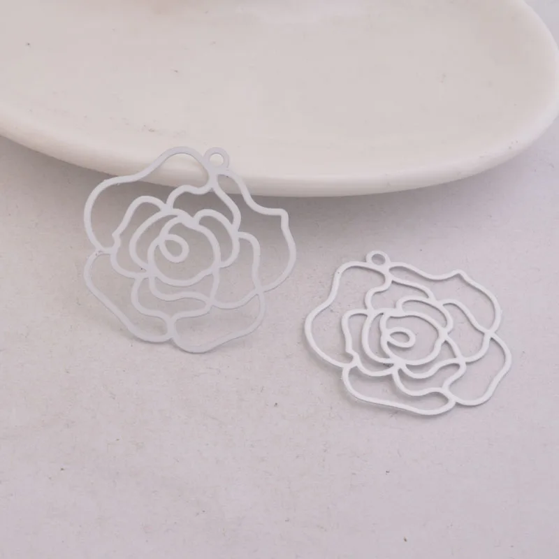 50 Stück AB1353 30mm*32mm Große Blumenanhänger Rosen-Messing-Charms Stanzanhänger DIY Schmuckzubehör – Detail 9