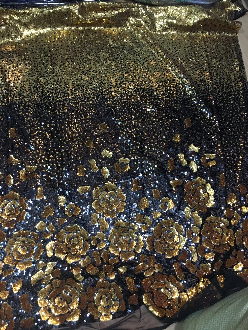 

Gold and black lace with sequins french design sequins fabric top quality sequin fabric for dress gold rose flowers JRB-35210
