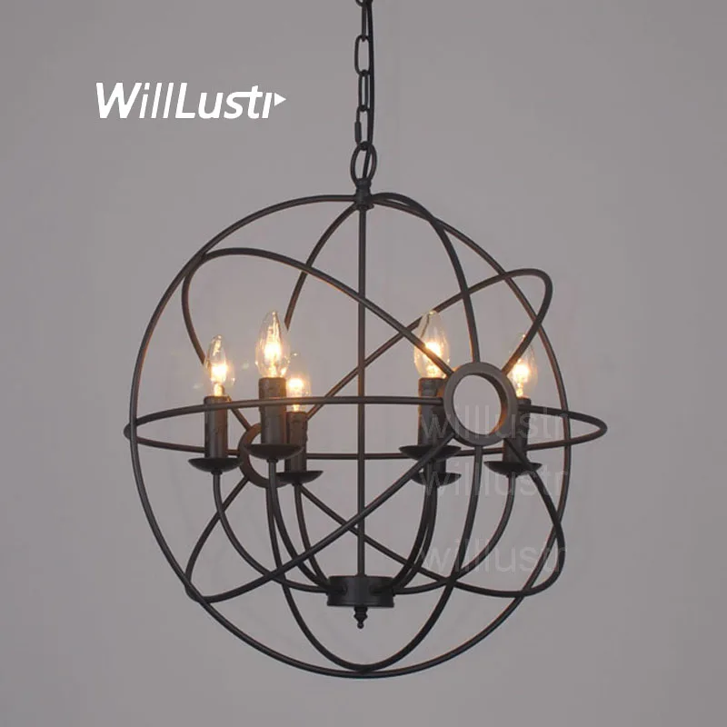 FOUCAULT ORB CHANDELIER RUSTIC IRON Loft Pendant light Vintage Suspension Lamp industry country gyro diameter 50cm 65cm 80cm