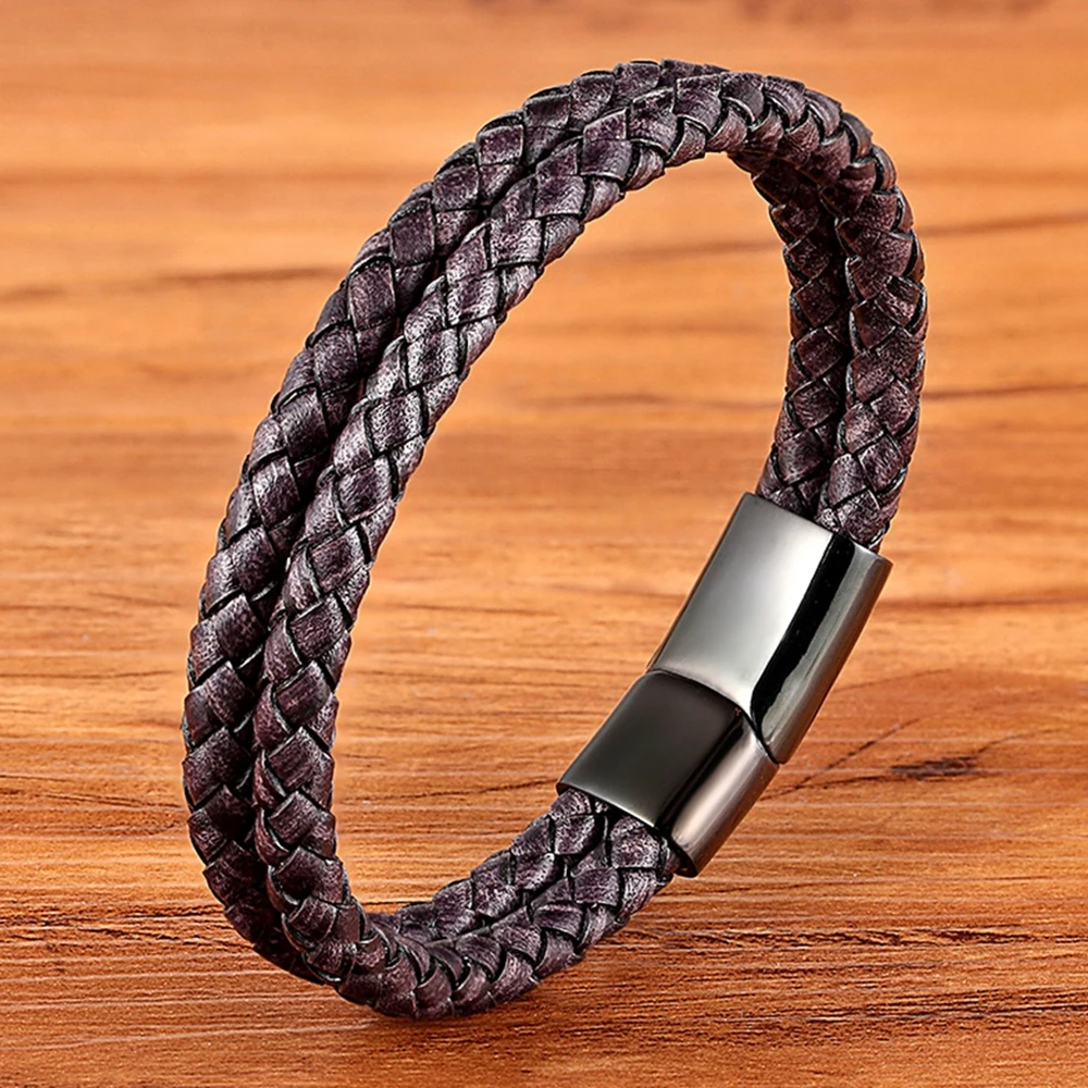XQNI Genuine leather Bracelet Size 19/21/23CM For Choices Stainless Steel Black Buckle 6 Colors Bangle For Men Accessories Gift