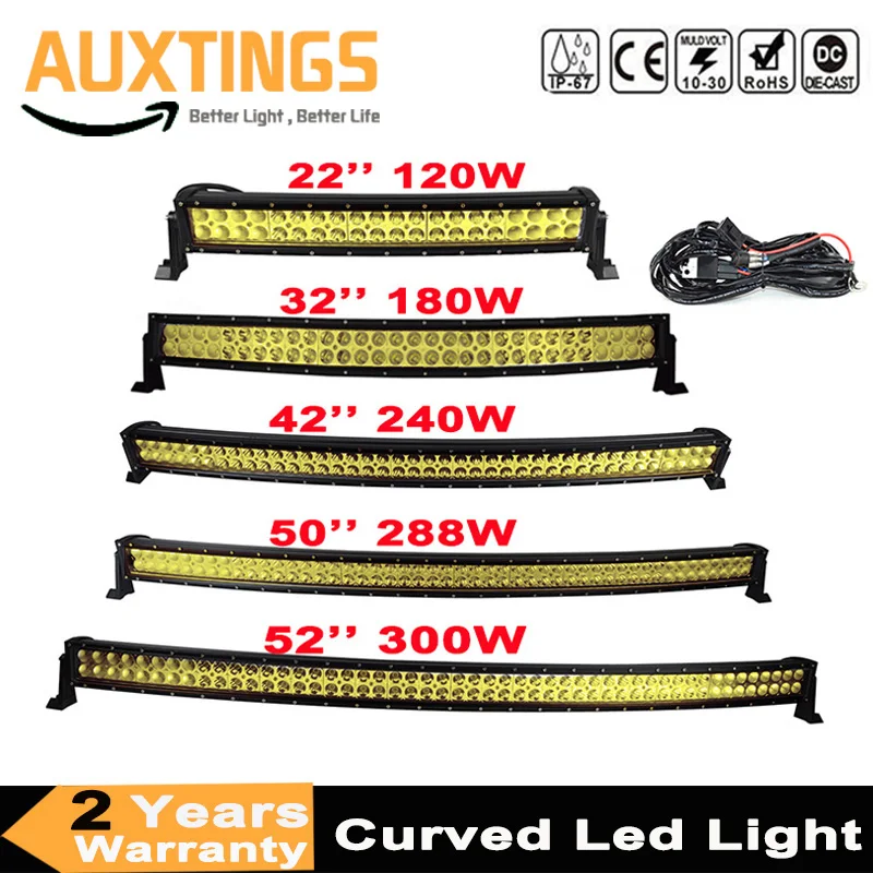 

22 32 42 50 52 Inch Curved Fog Light Yellow Led Bar Driving Lamp Offroad Work Light Bar For Jeep ATV Car SUV Motorcycle Truck