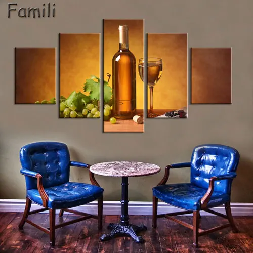 

5PCS HD Printed modern wine bottle painting wall picture for bar kitchen dining room bedroom home decor art canvas unframed