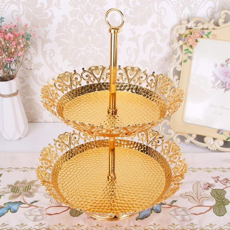 Gold Plate Metal Wedding Cake Stand Sweet Fruit Nut Tray Charger Plates For Home Christmas New Year Wedding Table Decoration