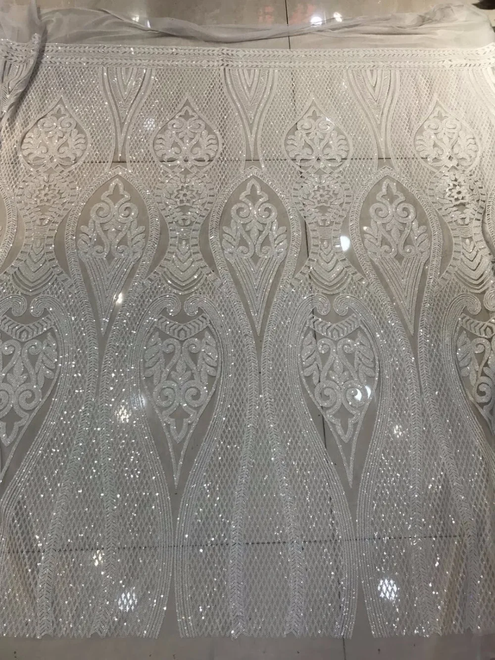 

top quality ZH-42033 embroidered lace fabric with full sequins French net lace