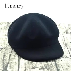 New Elegant Women's Autumn Winter Hats 100% Wool Newsboy Caps Warm Thick Beret For Women New Style Solid Simple Female Hat