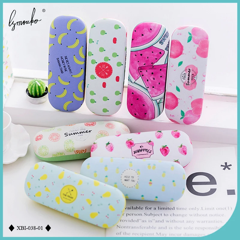 Lymouko 8 Color New Design Cute Cartoon Fresh Fruit PU Leather Glasses Case Metal Pressure-proof Eyewear Glasses Box