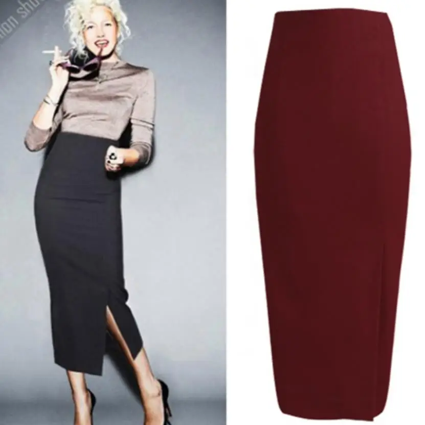 

Women High Waist Skirts Female Autumn Winter Woolen Work OL Skirt Pencil