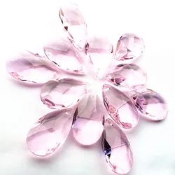 Top Quality 50pcs/lot 38*21mm Pink Angel's Tears Faceted Crystal Chandelier Prisms Glass DIY Suncatcher Accessories(+Free rings)