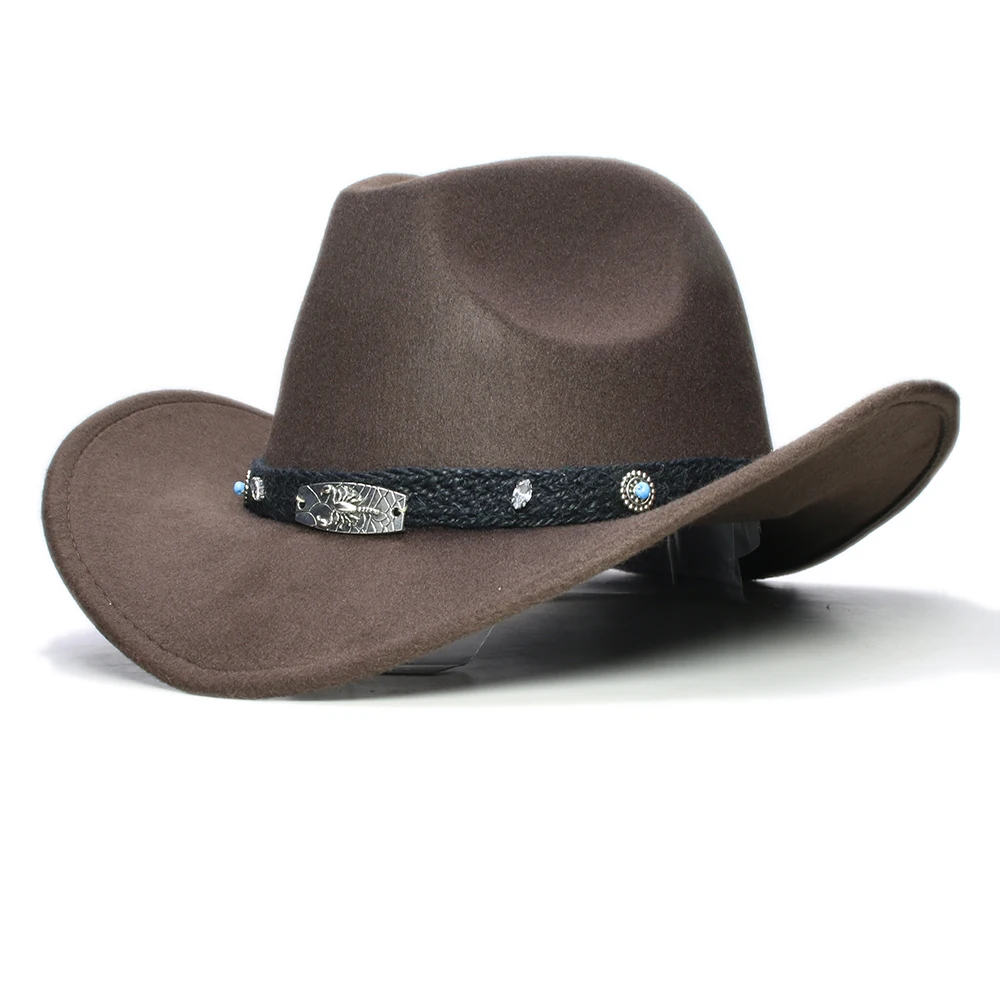 Retro Black Scorpion Knitted Band Parent-child Women Men /Kid Wool Wide Brim Cowboy Western Hat Cowgirl Bowler Cap (54/57/61cm)