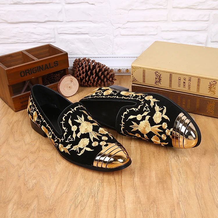 Choudory vintage sapato masculino gold dress italian shoes men wedding shoes leather classic prom shoes velvet loafers image 3