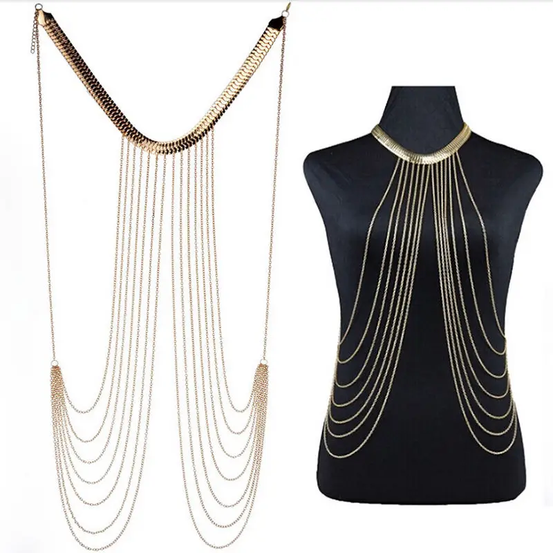 Sexy Chain Necklace Women Necklaces&Pendants Tassel Alloy Punk Long Necklace  New Designer Female Fashion Jewelry