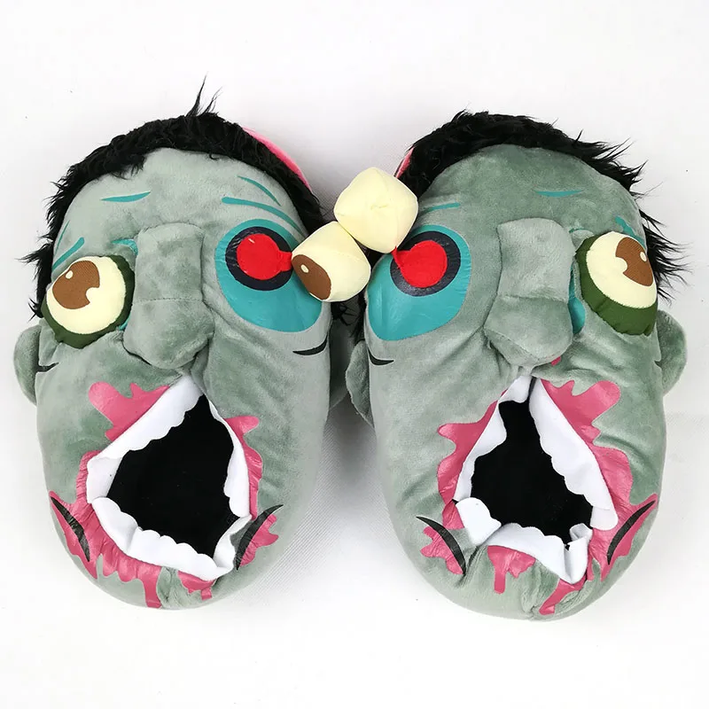 FAYUEKEY New Winter Home Cartoon Halloween Scary Zombies Slippers Lovers Cotton Covered Back Heel Warm Floor\\Indoor Flat Shoes