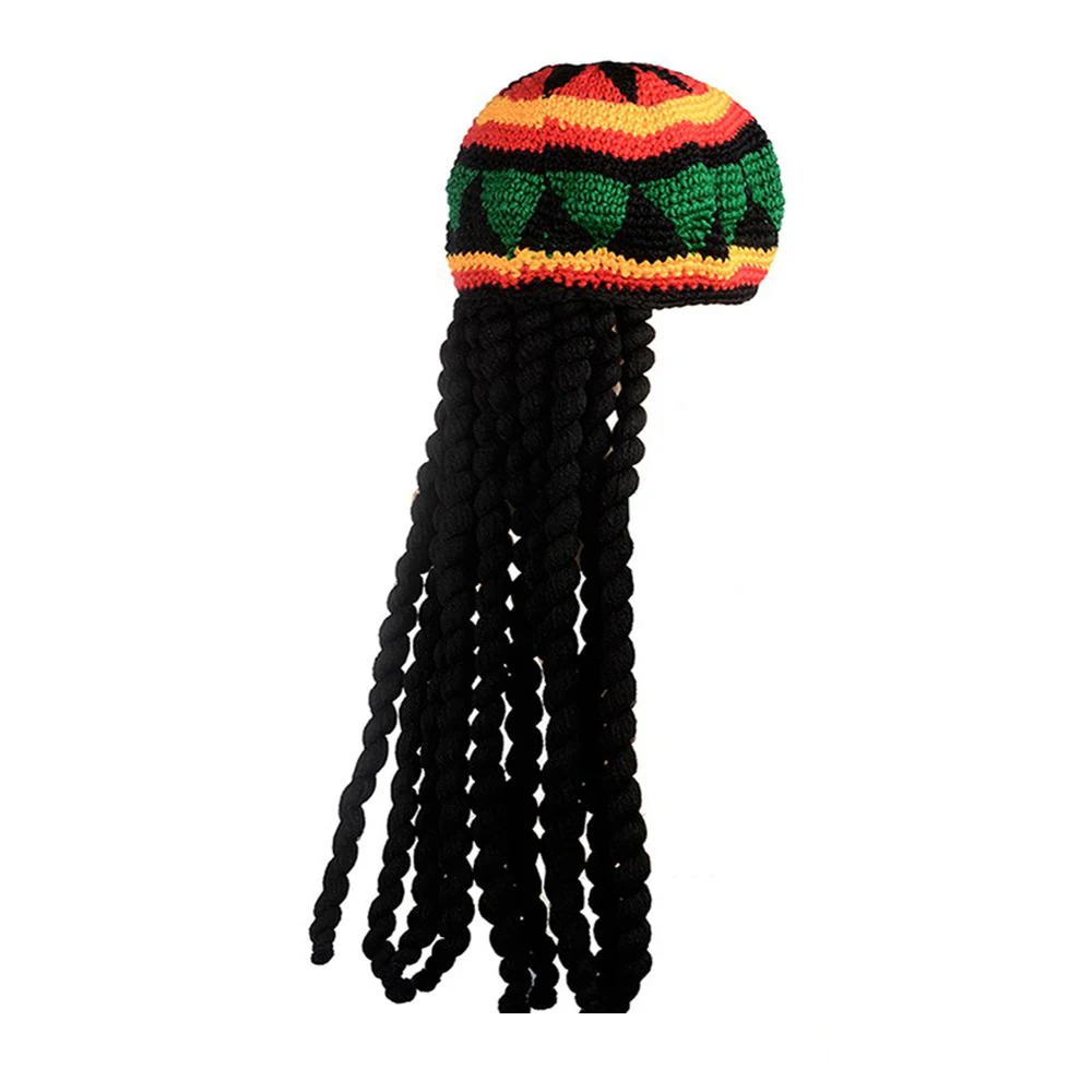 Unisex Knitted Beanies Hat Halloween Christmas Party Fancy Dress Wig Braid Hat  Tassel Hat Jamaican Bob Marley Rasta Hair Hat