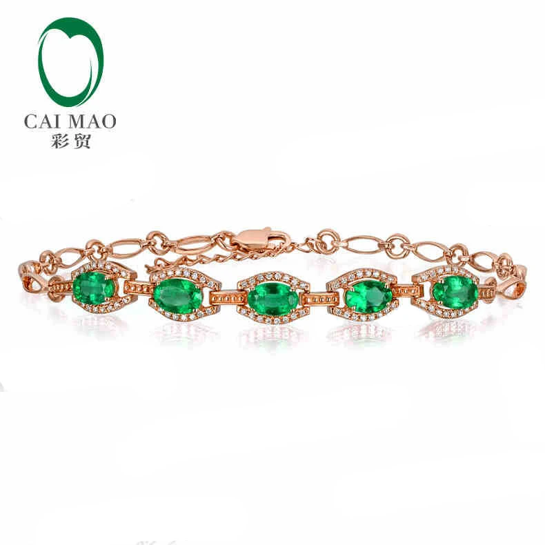 CaiMao 2.45 ct Natural Emerald 18KT/750 Rose Gold 0.36 ct Full Cut Diamond Bracelet bangle Jewelry Gemstone