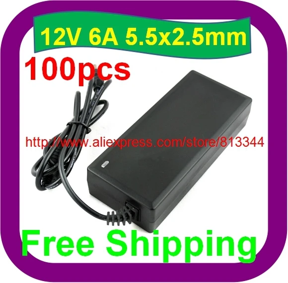 100 pcs 12V 6A AC/DC Power Supply Charger Adapter for 5050 LED RGB Strip light