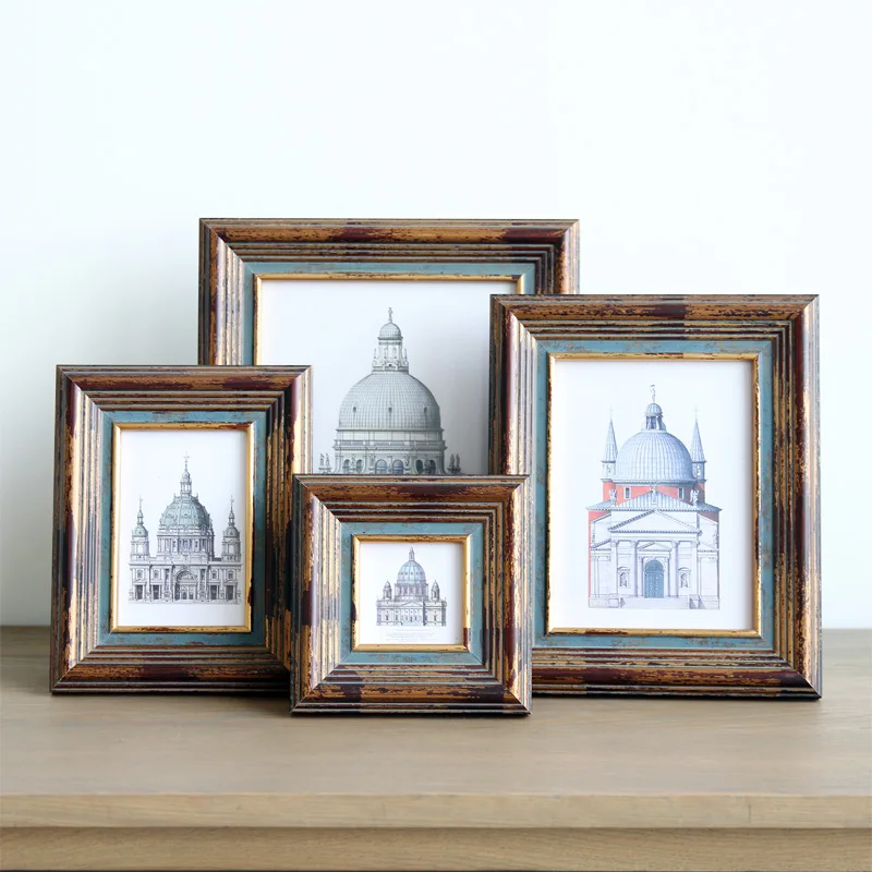 European creative 3/6/8/10 inch retro old wooden frame solid wood frame frame Home Furnishing decoration decoration