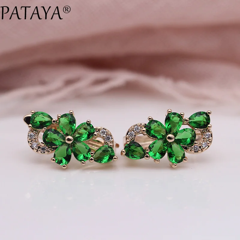 PATAYA New Women Earrings 585 Rose Gold Color Water Drop Natural Zircon Fashion Jewelry Cute Gift Wedding Flower Dangle Earrings