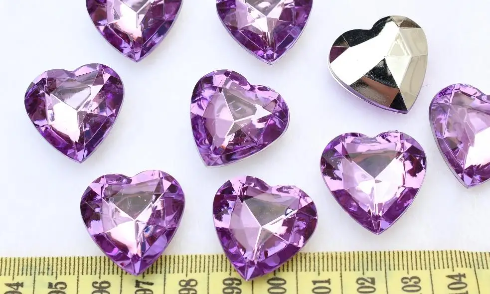 200pcs big 3D Faceted Acrylic Heart Bling Rhinestones/Gems lavender 25mm you pick colors