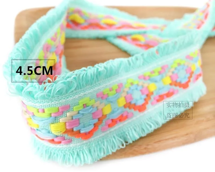 4.5CM color checkered jacquard lace DIY decorative headdress clothing collar silk ribs tassel ribbon national lace accessories