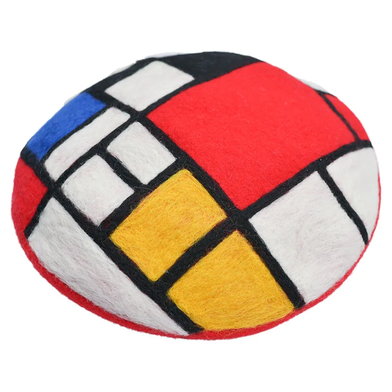 Faramita Holiday Mondrian Autumn Geometric Graphics Colorful Women Hand Made Beret Originality Rock Decoration Girls Hat Cap
