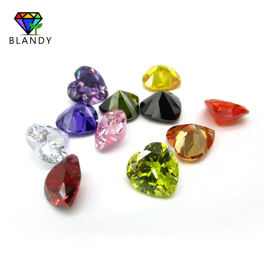 50pcs/lot 3.0~15mm 5A Heart Cut Violet, Olive, Purple, Black, Pink, White Cubic Zirconia Stone CZ Gems For Jewelry