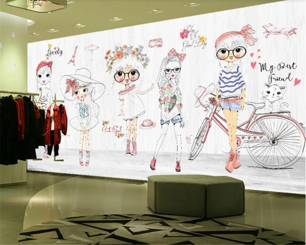 

Beibehang papel pintado Высокое разрешение ручная роспись девушка показ мод фон обои papel de parede обои bebang tapety