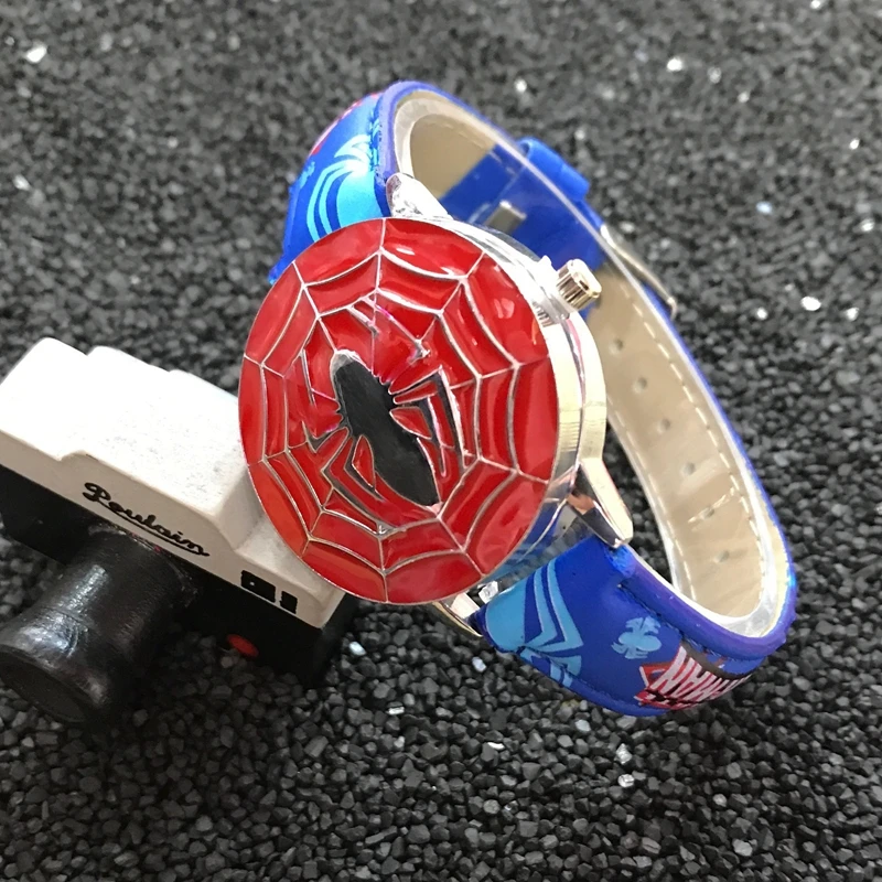 Spiderman Watches Boys Avenger Alliance Animation Cartoon Captain America Children Watch Leather Students Iron man Clock