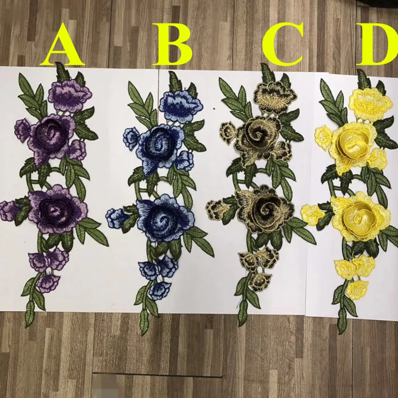 

Dyed yarn polyester embroidery 32cm*14cm guipure flower patch,embroidery flora applique,8 colors available,HFXP-171217C