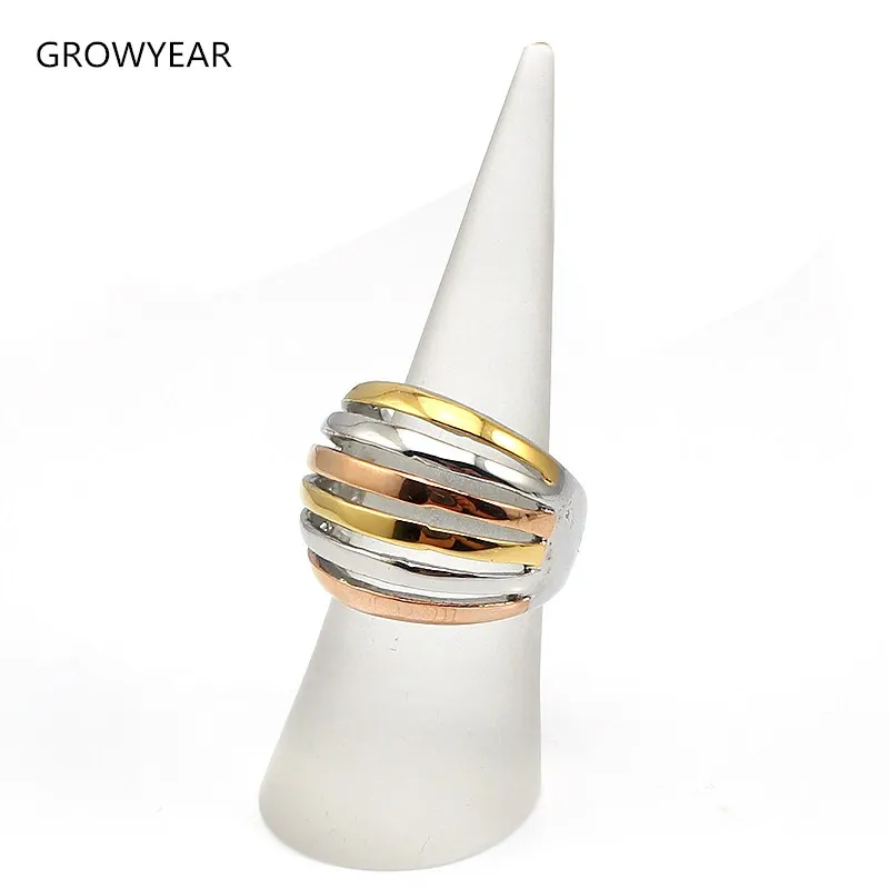 Hollow Striped Rings Bands Women Jewelry Rose Gold Silver color Gold 3 Colors Plated Ring Size 6 7 8 9