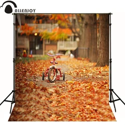 Allenjoy photography backdrops Autumn maple leaves tree red bicycle path photo children baby background photophone photocall