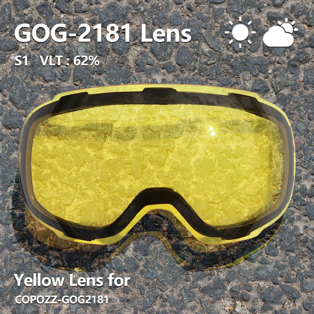 Original Yellow Graced Magnetic Lens for ski goggles GOG-2181 anti-fog UV400 ski glasses snow goggles Night Skiing(Only Lens)