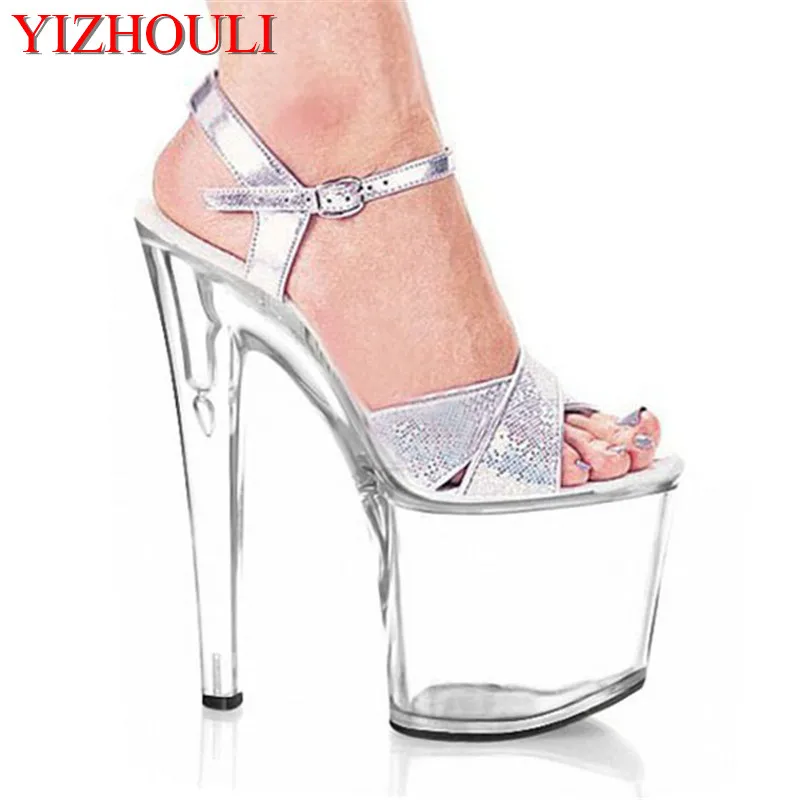 Glitter bright look sexy sandals necessary 20cm thick bottom heels catwalk shows interest colourful shoes