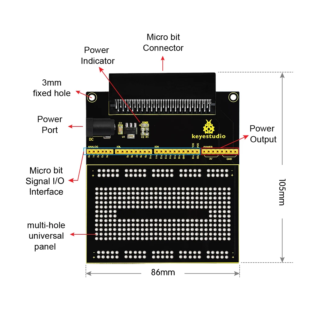 Keyestudio micro bit Prototype Shield  Breakout Board V2 With 400-point Breadboard For BBC Micro: Bit