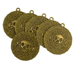 6 Pieces/Lot Punk Halloween Pirates Aztec Coin Medallion Skull Necklace Pendant Bronze DIY Jewelry Findings Crafts