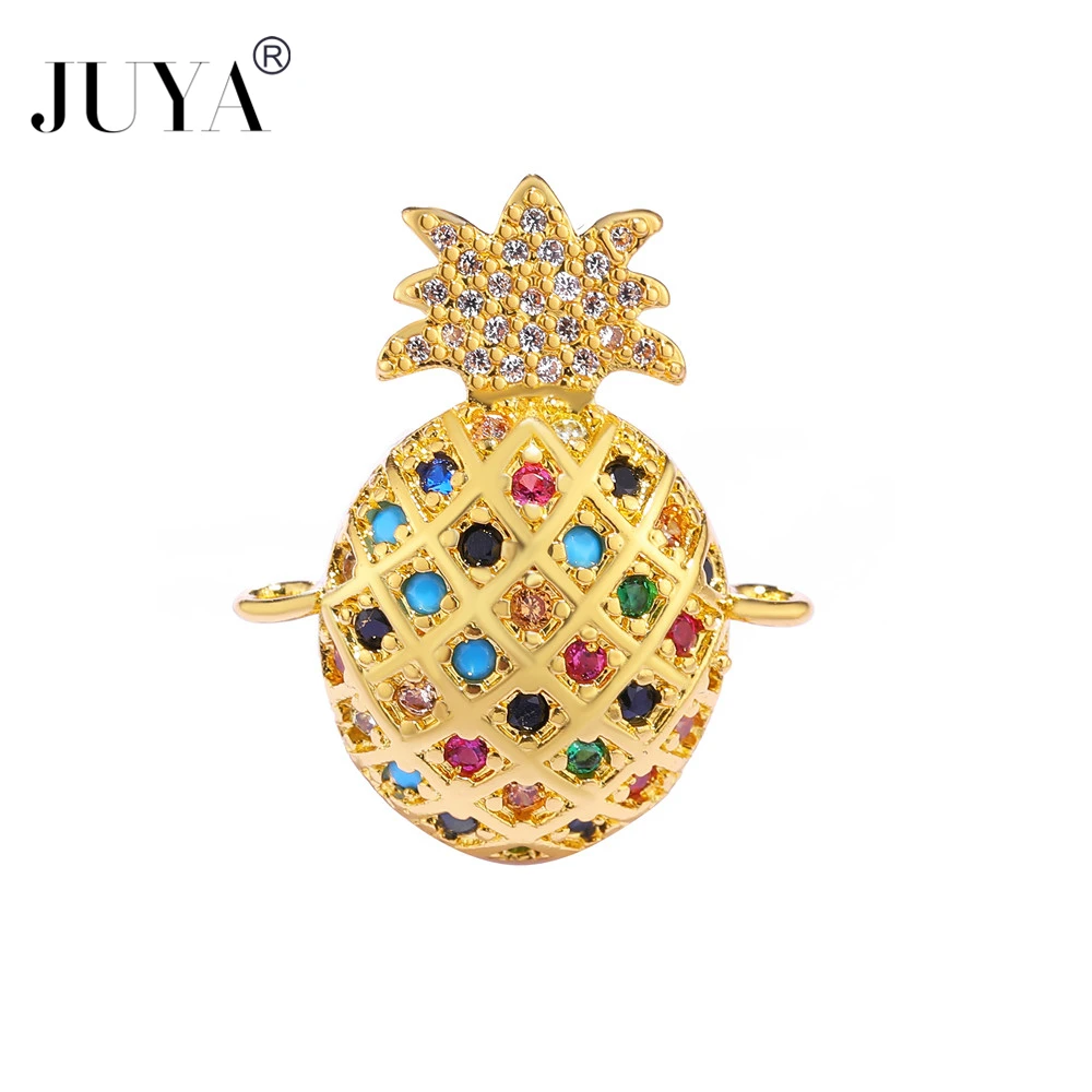 

Supplies For Jewelry Wholesale 5pcs / 10 pcs High Quality Copper Metal Inlaid Multi-color Zircon Pineapple Connectors Pendant