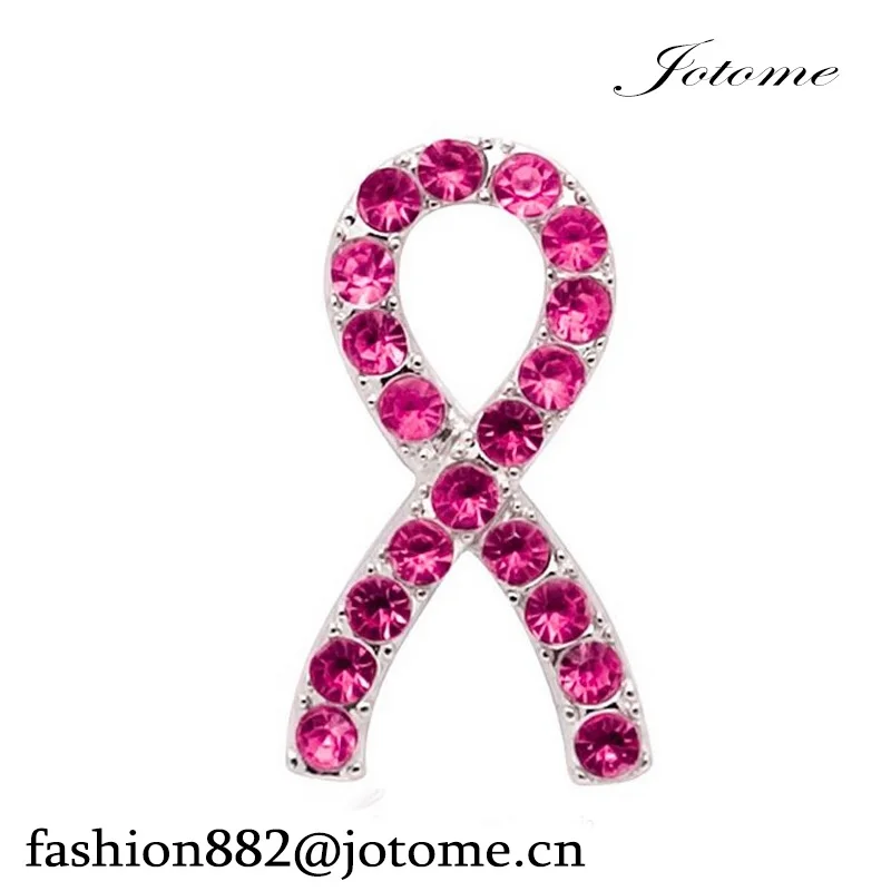 100pcs/lot Breast Cancer Awareness Pink Crystal Ribbon Tac Pin