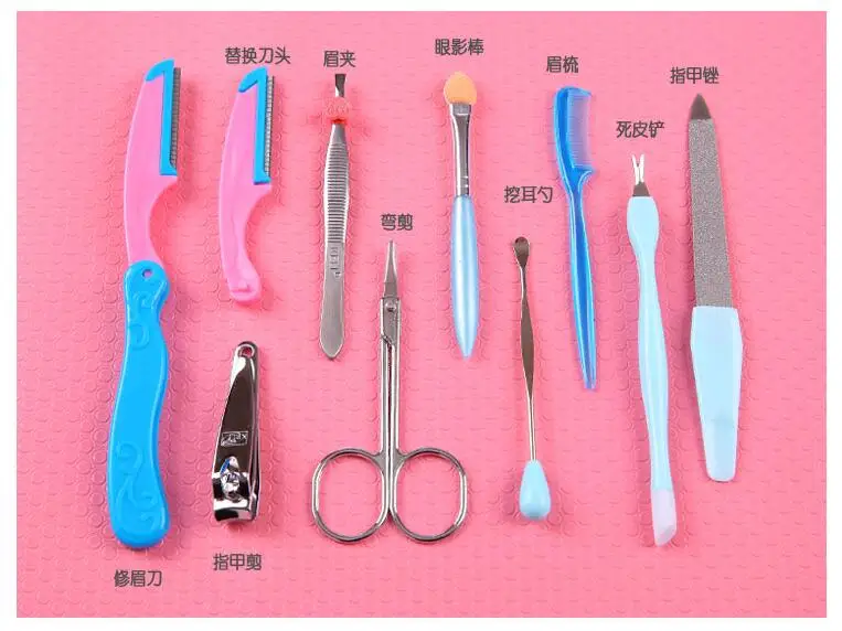 10pcs Eyebrow Tweezer Scissor Comb Knife false Eyelashes clip nail clipper ear spoon Kit set hair remover Makeup Eyebrow Tool