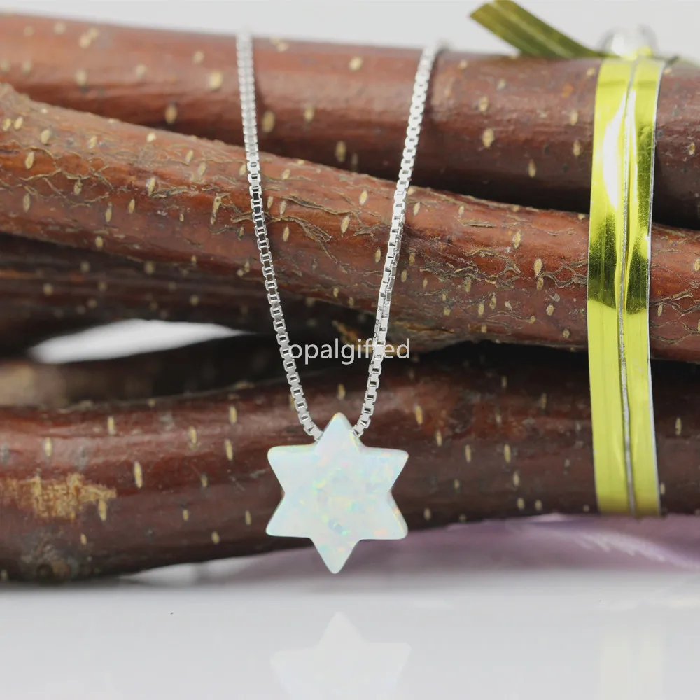 (1pc/lot) Free Shipping 2024 New Fashion Jewish Jewelry OP17 Snow White Star of David Opal Pendant Necklace Women Men Necklace