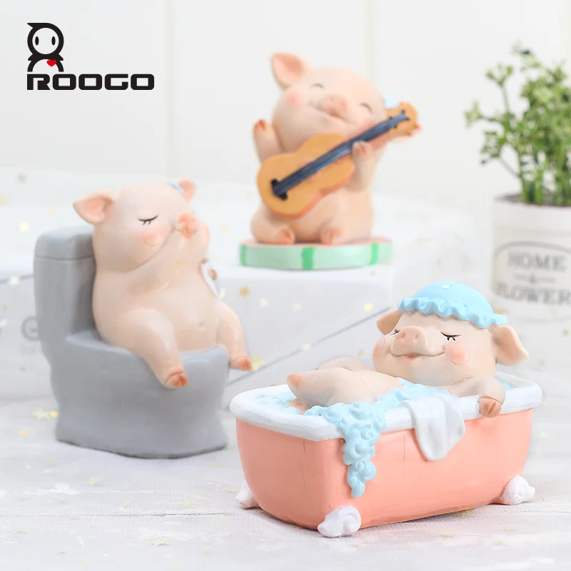 Roogo Creative Cute Little Lazy Pig Mini Home Decoration Accessories Desktop Craft Decor Ornament Gifts For Girlfriend